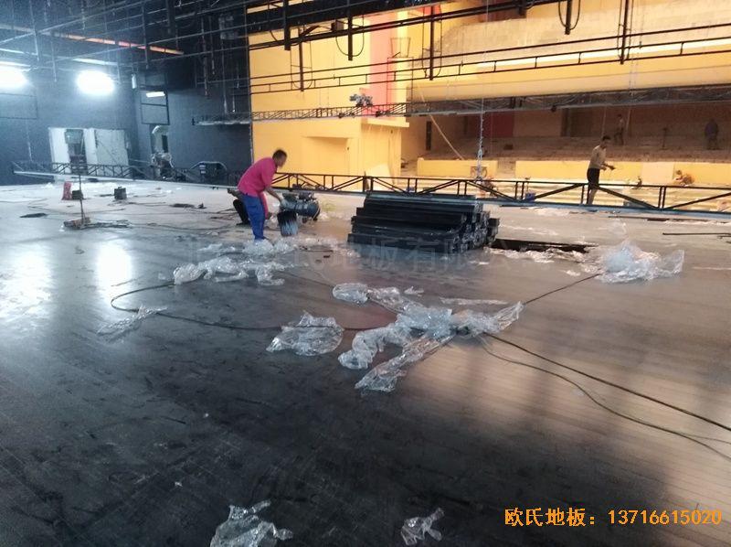 河北廊坊益田同文学校舞台体育木地板安装案例